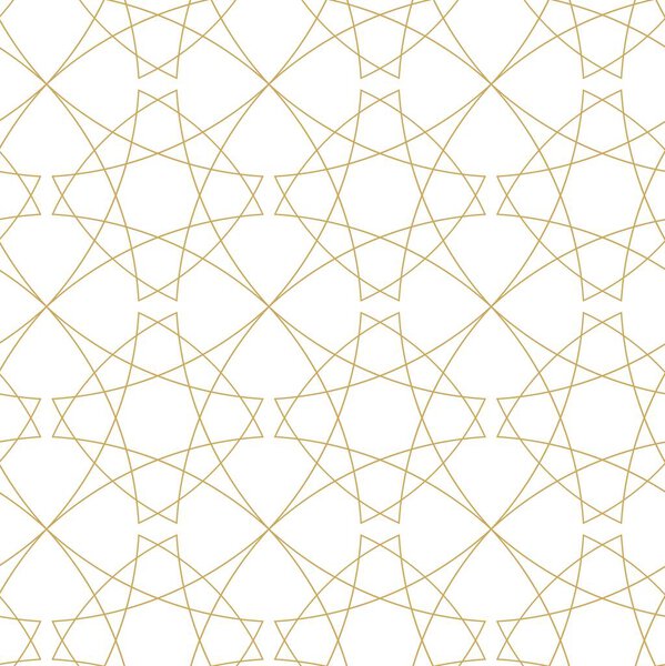 Abstract geometric pattern with crosses, stripes, lines. Seamless vector background. White and gold ornament. Modern reticulated graphic design.