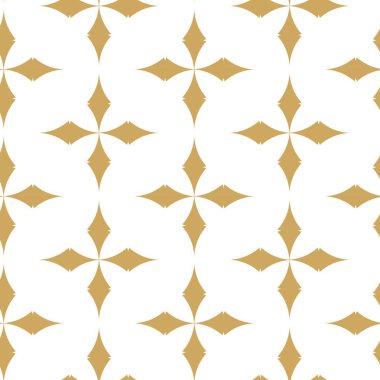 Haçlı, çizgili, çizgili soyut geometrik desen. Kusursuz vektör arkaplanı. Beyaz ve altın süs. Modern retiküle grafik tasarımı.