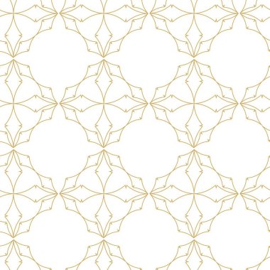 Haçlı, çizgili, çizgili soyut geometrik desen. Kusursuz vektör arkaplanı. Beyaz ve altın süs. Modern retiküle grafik tasarımı.