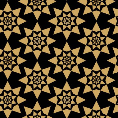 Haçlı, çizgili, çizgili soyut geometrik desen. Kusursuz vektör arkaplanı. Siyah ve altın süs. Modern retiküle grafik tasarımı.