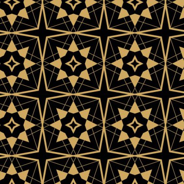 Haçlı, çizgili, çizgili soyut geometrik desen. Kusursuz vektör arkaplanı. Siyah ve altın süs. Modern retiküle grafik tasarımı.