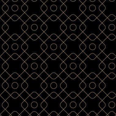 Haçlı, çizgili, çizgili soyut geometrik desen. Kusursuz vektör arkaplanı. Siyah ve altın süs. Modern retiküle grafik tasarımı.