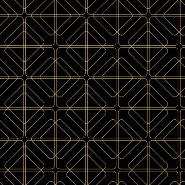 Haçlı, çizgili, çizgili soyut geometrik desen. Kusursuz vektör arkaplanı. Siyah ve altın süs. Modern retiküle grafik tasarımı.
