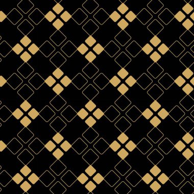Haçlı, çizgili, çizgili soyut geometrik desen. Kusursuz vektör arkaplanı. Siyah ve altın süs. Modern retiküle grafik tasarımı.