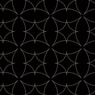 Haçlı, çizgili, çizgili soyut geometrik desen. Kusursuz vektör arkaplanı. Siyah ve altın süs. Modern retiküle grafik tasarımı.