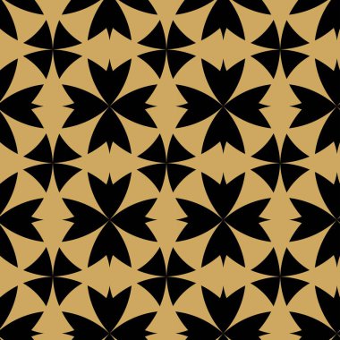Haçlı, çizgili, çizgili soyut geometrik desen. Kusursuz vektör arkaplanı. Siyah ve altın süs. Modern retiküle grafik tasarımı.