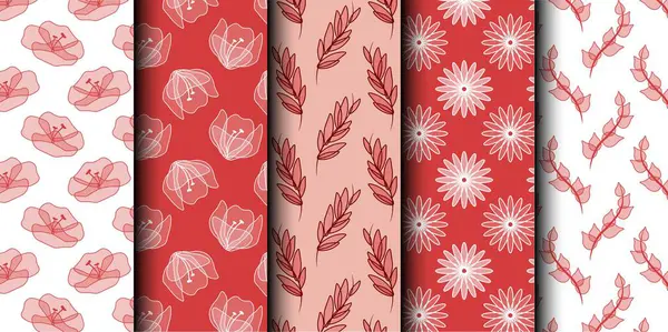 Bitkilerin vektörsüz desenleri. Güzellik ürünleri, duvar kağıtları ya da diğerleri için çiçek ve yaprak desenleri. Çiçek arkaplan. Vektör Kiraz Kırmızısı Kusursuz illüstrasyon.