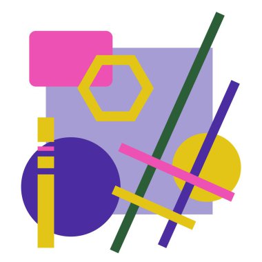 Çeşitli şekillerdeki renkli figürlerin soyut kompozisyonu. Kartvizitler, web siteleri, kavramsal projeler ve daha fazlası için parlak bir altyapı. Mavi, sarı, yeşil ve pembe tonlarda kavramsal arkaplan.