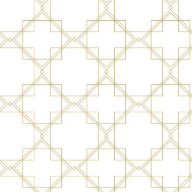 Beyaz zemin üzerinde altın çizgiler, kareler ve şekiller olan kusursuz soyut geometrik desen. Kumaş, duvar kağıtları, not defterleri, hediye paketi, ambalaj, kilim ve markalaşma için ideal..