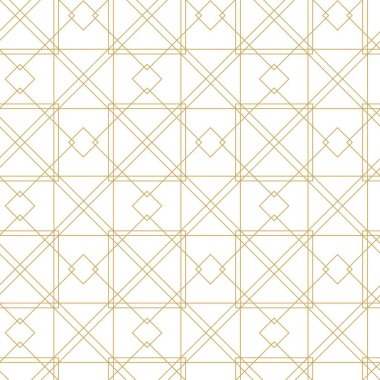 Beyaz zemin üzerinde altın çizgiler, kareler ve şekiller olan kusursuz soyut geometrik desen. Kumaş, duvar kağıtları, not defterleri, hediye paketi, ambalaj, kilim ve markalaşma için ideal..