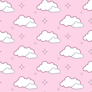 Pembe arka planda sevimli karikatür kalpleri olan kusursuz vektör deseni. Sevgililer Günü tasarımları, çocuk ürünleri, kumaş, not defterleri, ambalajlar, mobil duvar kağıtları ve Kawaii hediyeleri için ideal.