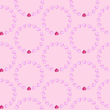 Pembe arka planda sevimli karikatür kalpleri olan kusursuz vektör deseni. Sevgililer Günü tasarımları, çocuk ürünleri, kumaş, not defterleri, ambalajlar, mobil duvar kağıtları ve Kawaii hediyeleri için ideal.