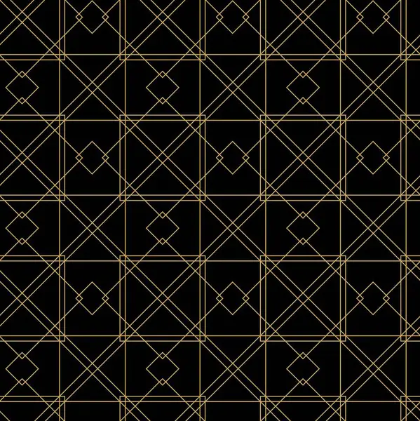 Siyah zemin üzerinde altın çizgiler, kareler ve şekiller olan kusursuz soyut geometrik desen. Kumaş, duvar kağıtları, not defterleri, hediye paketi, ambalaj, kilim ve markalaşma için ideal..