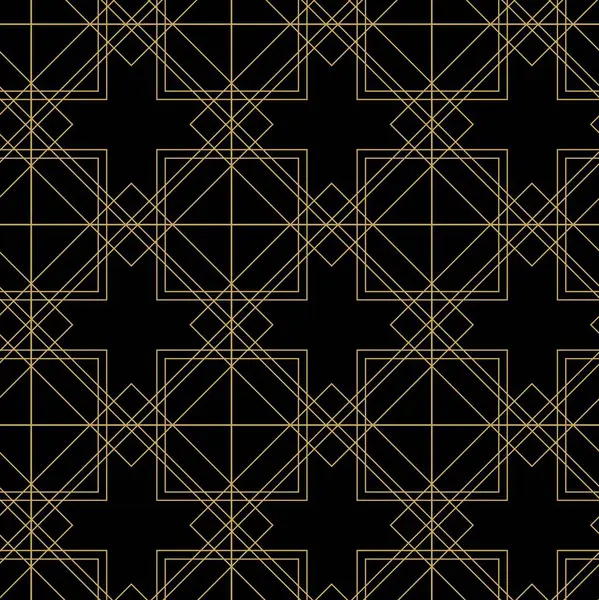 Siyah zemin üzerinde altın çizgiler, kareler ve şekiller olan kusursuz soyut geometrik desen. Kumaş, duvar kağıtları, not defterleri, hediye paketi, ambalaj, kilim ve markalaşma için ideal..