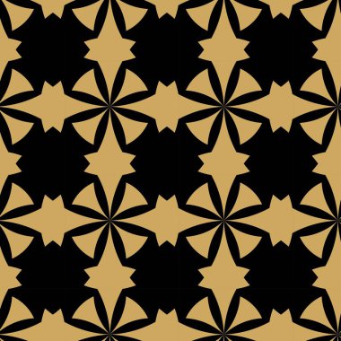 Siyah zemin üzerinde altın çizgiler, daireler ve şekiller olan kusursuz soyut geometrik desen. Kumaş, duvar kağıtları, not defterleri, hediye paketi, ambalaj, kilim ve markalaşma için ideal..