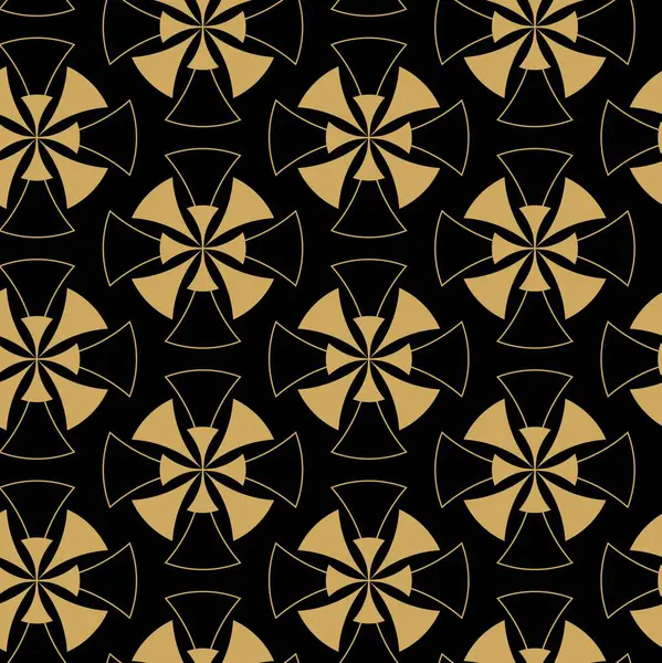Siyah zemin üzerinde altın çizgiler, daireler ve şekiller olan kusursuz soyut geometrik desen. Kumaş, duvar kağıtları, not defterleri, hediye paketi, ambalaj, kilim ve markalaşma için ideal..