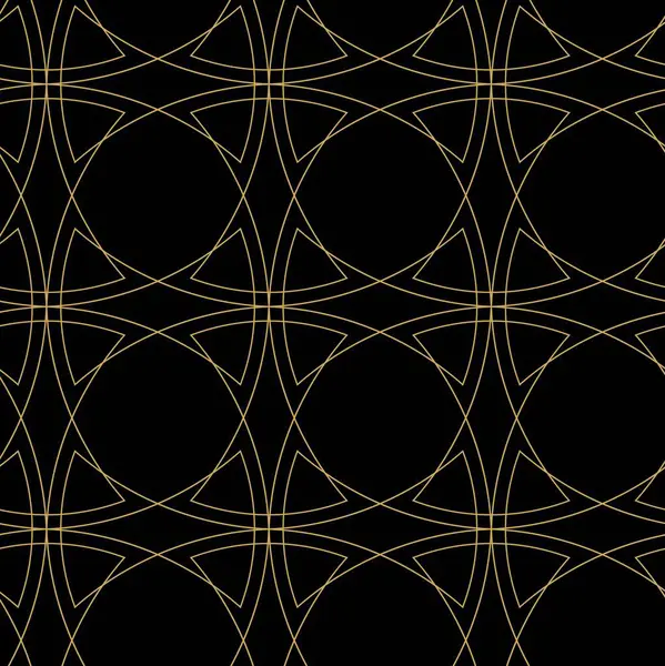 Siyah zemin üzerinde altın çizgiler, daireler ve şekiller olan kusursuz soyut geometrik desen. Kumaş, duvar kağıtları, not defterleri, hediye paketi, ambalaj, kilim ve markalaşma için ideal..