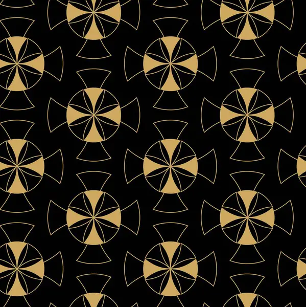 Siyah zemin üzerinde altın çizgiler, daireler ve şekiller olan kusursuz soyut geometrik desen. Kumaş, duvar kağıtları, not defterleri, hediye paketi, ambalaj, kilim ve markalaşma için ideal..