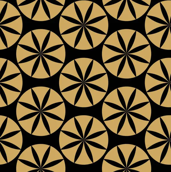 Siyah zemin üzerinde altın çizgiler, daireler ve şekiller olan kusursuz soyut geometrik desen. Kumaş, duvar kağıtları, not defterleri, hediye paketi, ambalaj, kilim ve markalaşma için ideal..