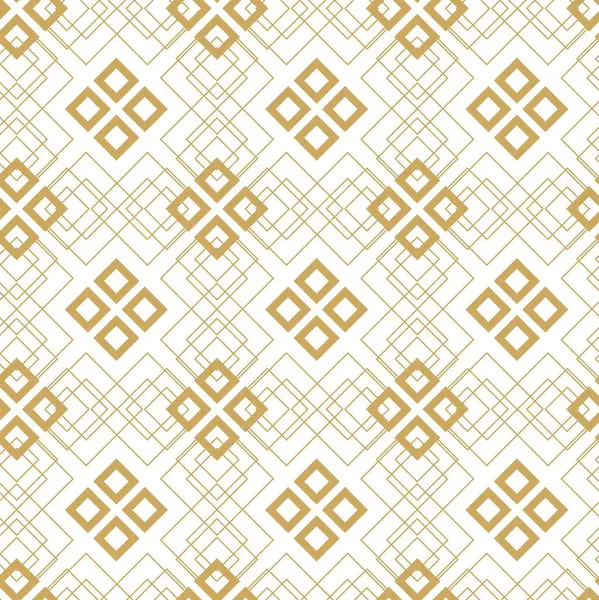 Kareler, haçlar, çizgiler ve çizgilerle soyut geometrik desen. Kusursuz vektör arkaplanı. Beyaz ve altın süs. Modern retiküle grafik tasarımı.