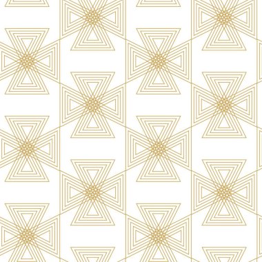Soyut geometrik desen, beyaz arka planda üçgen, çizgiler ve çizgiler. Kusursuz bir vektör arka planı. Grafiksel modern model. Beyaz ve altın desenli.