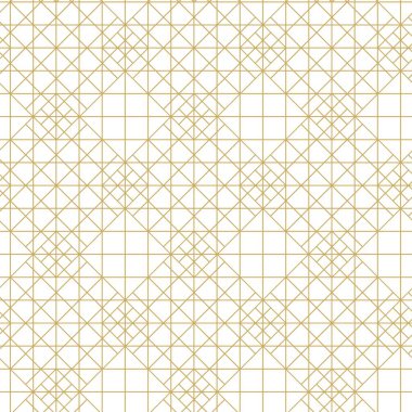 Çapraz çizgiler, üçgenler, kareler soyut arkaplan ile geometrik vektörsüz şablon. Basit minimalist altın ve beyaz tasarım. Tek renk, altın ve beyaz.