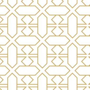 Çapraz çizgiler, üçgenler, kareler soyut arkaplan ile geometrik vektörsüz şablon. Basit minimalist altın ve beyaz tasarım. Tek renk, altın ve beyaz.