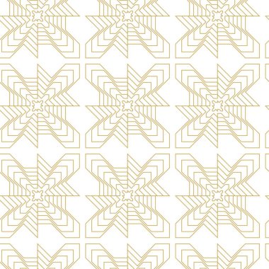 Çapraz çizgiler, üçgenler, kareler soyut arkaplan ile geometrik vektörsüz şablon. Basit minimalist altın ve beyaz tasarım. Tek renk, altın ve beyaz.
