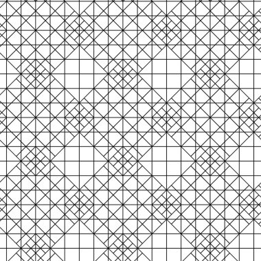 Çapraz çizgiler, üçgenler, kareler soyut arkaplan ile geometrik vektörsüz şablon. Basit minimalist siyah beyaz tasarım. Tek renk, siyah ve beyaz..