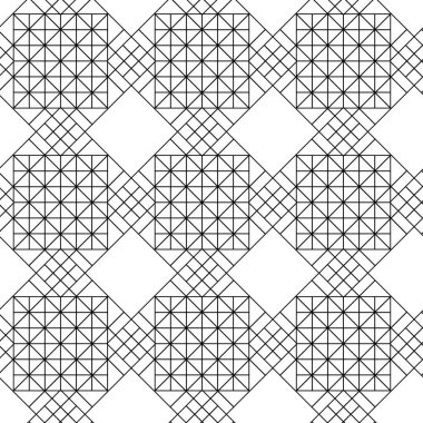 Çapraz çizgiler, üçgenler, kareler soyut arkaplan ile geometrik vektörsüz şablon. Basit minimalist siyah beyaz tasarım. Tek renk, siyah ve beyaz..
