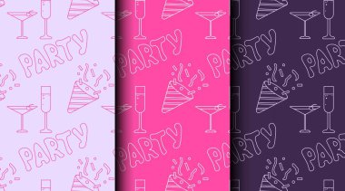 Doğum günü ve parti temaları için pembe / mor monokrom şeklinde pürüzsüz ana hatlar. Paket kağıdı, davetiye, kart ve şenlikli ambalaj için mükemmel.