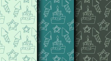 Doğum günü ve parti temaları için yeşil monokrom şeklinde pürüzsüz ana hatlar. Paket kağıdı, davetiye, kart ve şenlikli ambalaj için mükemmel.