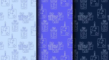 Partiler ve mavi tonlarda tatiller için kusursuz bir taslak. Hediye paketi, davetiyeler ve festival projeleri için temiz monokrom biçimi.