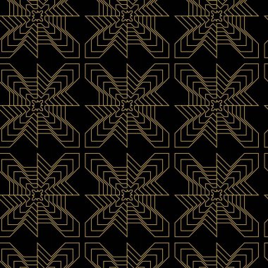 Çapraz çizgiler, üçgenler, kareler soyut arkaplan ile geometrik vektörsüz şablon. Basit minimalist siyah ve altın tasarımı. Tek renk, siyah ve altın..