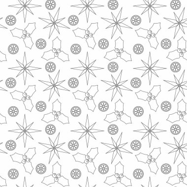 Minimalist taslak tarzında kusursuz bir Noel deseni. Ambalaj kağıdı, festival kırtasiyesi, tatil ambalajı ve kış dekorasyonu için kullan.