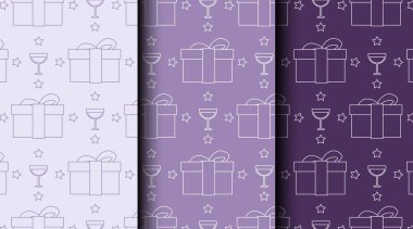 Vektör tarzında kusursuz bir noel koleksiyonu. Kartlar, ambalaj kağıtları, davetiyeler ve mevsimsel tasarım projeleri için üç renk sürümü içerir.