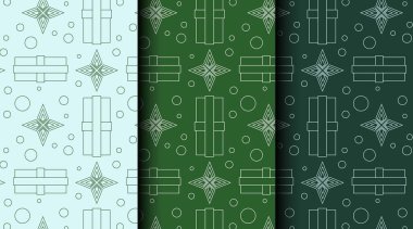 Üç renk varyasyonuyla Noel 'in kusursuz desenleri. Tatil paketi, hediye paketi ve şenlikli kırtasiye için ideal..