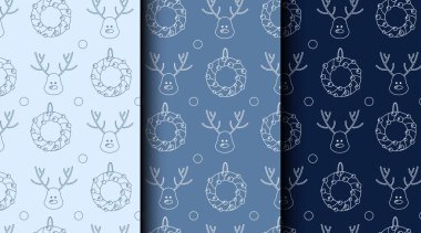 Üç renk varyasyonuyla Noel 'in kusursuz desenleri. Tatil paketi, hediye paketi ve şenlikli kırtasiye için ideal..