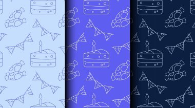 Noel elementleriyle hazırlanmış kusursuz bir tatil düzeni. Festival kartları, ambalaj ve tekstil için üç renk seçeneği içeren vektör tasarımı.