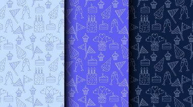 Noel elementleriyle hazırlanmış kusursuz bir tatil düzeni. Festival kartları, ambalaj ve tekstil için üç renk seçeneği içeren vektör tasarımı.