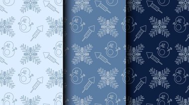 Noel elementleriyle hazırlanmış kusursuz bir tatil düzeni. Festival kartları, ambalaj ve tekstil için üç renk seçeneği içeren vektör tasarımı.