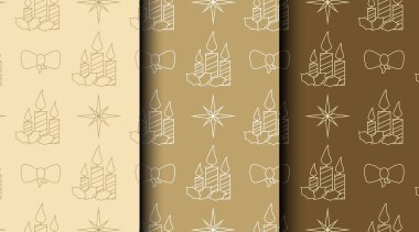 Noel simgeleriyle birlikte bir sürü kusursuz vektör deseni. Üç renk paleti paketleme, davetiyeler ve mevsimlik projeler için mükemmel.