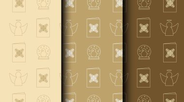 Noel simgeleriyle birlikte bir sürü kusursuz vektör deseni. Üç renk paleti paketleme, davetiyeler ve mevsimlik projeler için mükemmel.