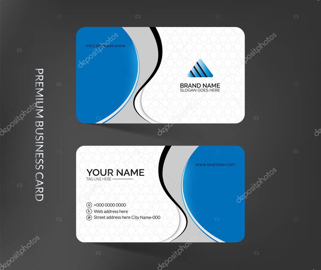 Professional business card template with icons and logo design