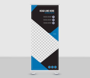Modern rulo pankart, yaratıcı geometrik rulo afiş şablon tasarımı, konferanslar, sunumlar, x afişi, seminerler için tasarım, promosyonlar, modern iş konsepti tasarım vektör çizimi