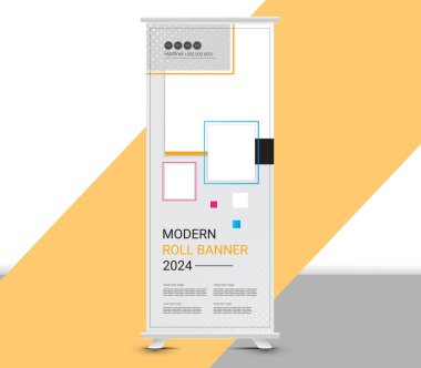 Modern geometrik rulo pankart şablon tasarımı
