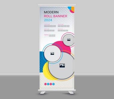 Modern geometrik rulo pankart tasarımı iş için. Sancak dur. Pankartı çek. X pankartı.