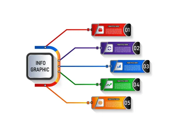 Modern renkli bilgi şablonu tasarımı. İşlem şeması, sunumlar, iş akışı düzeni, akış şeması, bilgi grafiği için kullanılabilir. Vektör illüstrasyonu