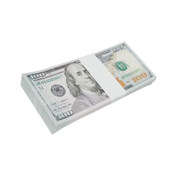 Cien Billetes Dólar Aislados Sobre Fondo Blanco —  Fotos de Stock