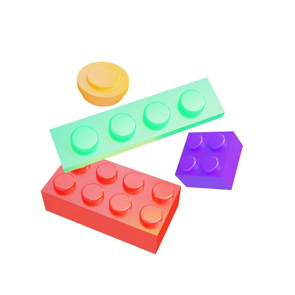 Blocos Brinquedos Plástico Coloridos Isolados Fundo Branco — Fotografia de Stock